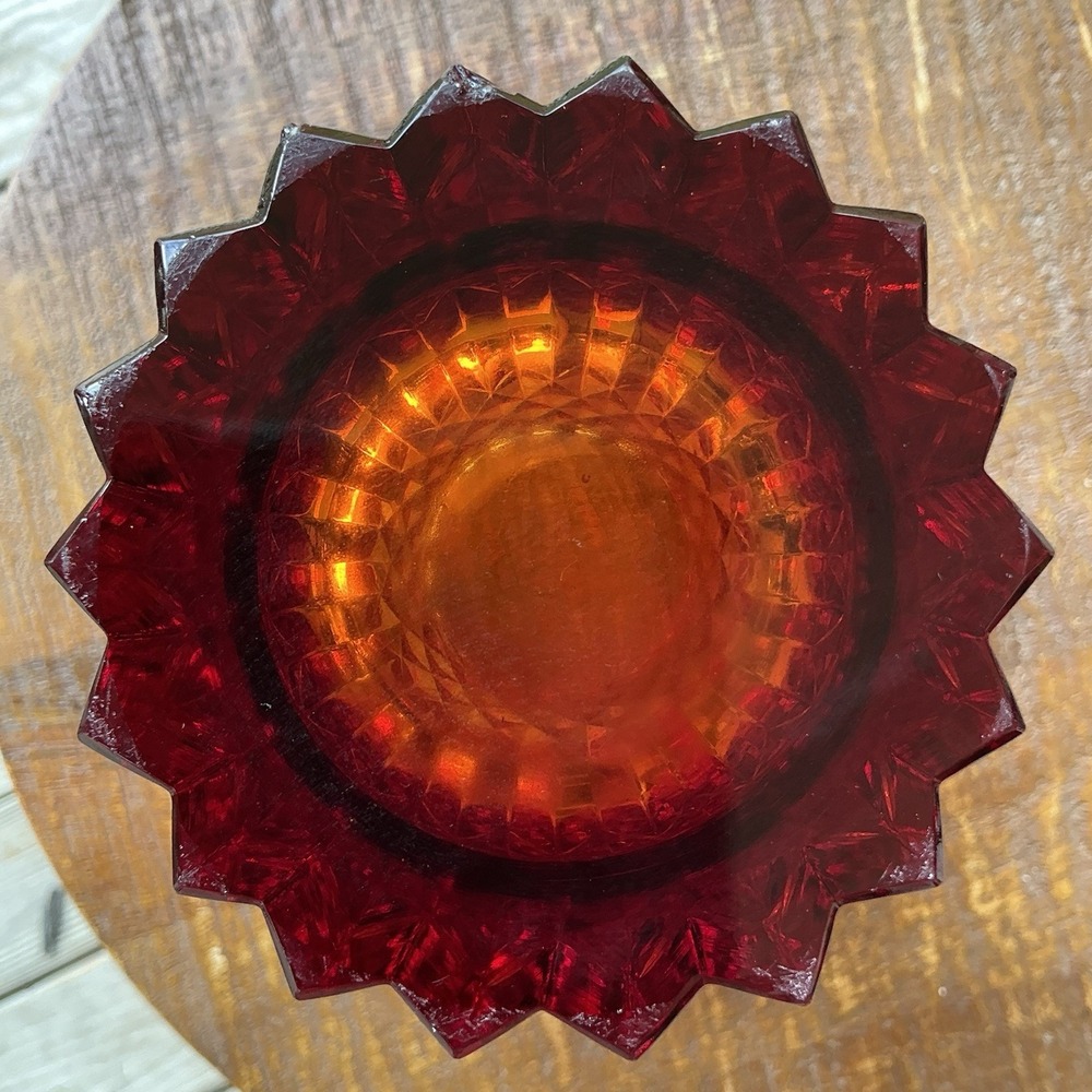 VTG L.E. Smith Amberina Diamond Point Swirl Vase Amber Glass, Heavy Pressed - Picture 4 of 14